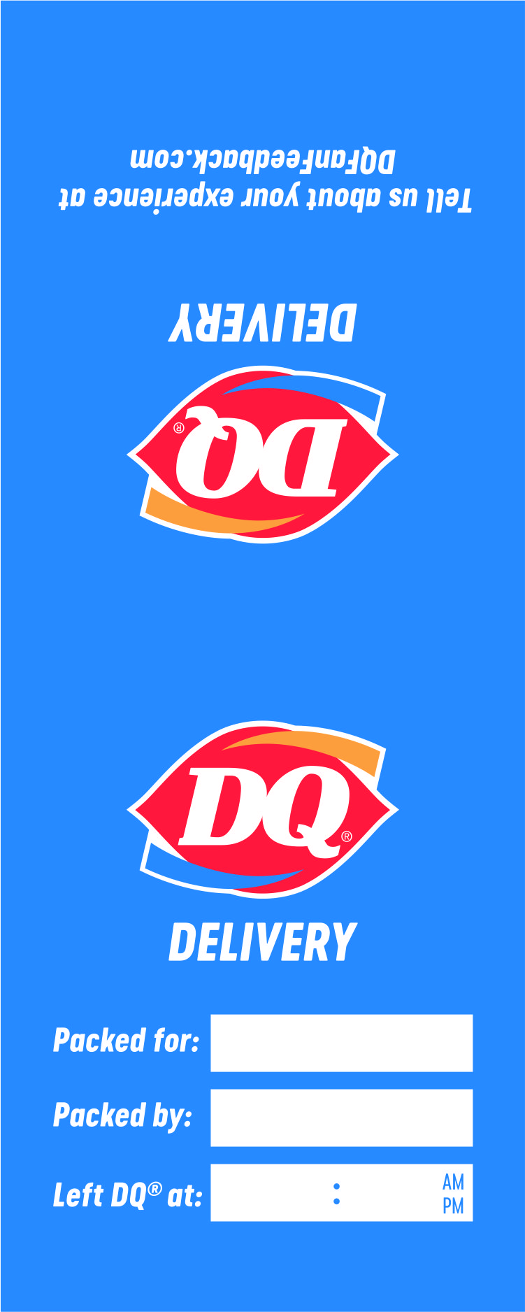 Two Dairy Queen logos on a blue background, one upside down.
