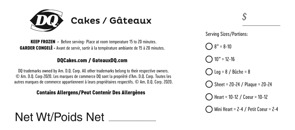 Packaging label with baking and allergen information in French and English.